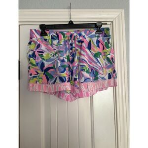 Lilly Pulitzer Katia Shorts Womens Small Pink Blue Green Tropical Drawstring